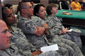 Military watching rape prevention presentation