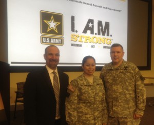 David Lee with Staff Sergeant Mary Valdez and Major General Gary Patton, Director of the Department of Defense's Sexual Assault Prevention and Response Office