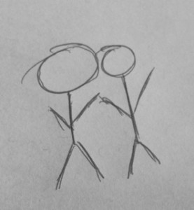 2 stick figures holding hands
