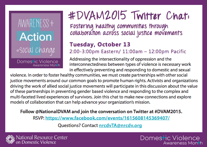 #DVAM2015 Twitter Chat October 13 2pm ET