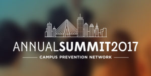dark background with an illustration of the city of Boston in white text and the words Annual Summit Campus Prevention Network 