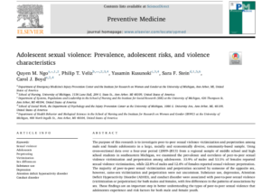 Image of title and abstract from article "Adolescent sexual violence: Prevalence, adolescent risks, and violence characteristics" available at https://www.sciencedirect.com/science/article/pii/S0091743518302639