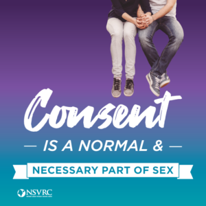Consent is a normal and necessary part of sex displayed under two people holding hands