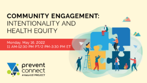 Graphic of people putting together puzzle with title "Community Engagement"