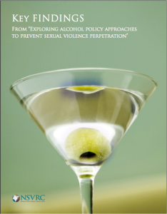 Cover of NSVRC publication Key Findings: Exploring Alcohol Policy Approaches to Prevent Sexual Violence with a martini pictured