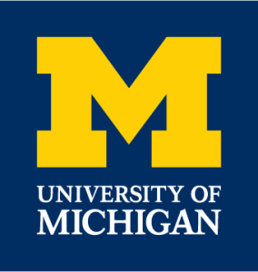 University of Michigan Logo with navy blue background, big yellow M, and University of Michigan in white text