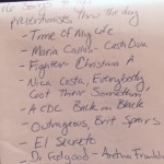 hand written list  of 16 songs for preventionists