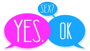 Dialogue in round bubbles: Sex? Yes. OK