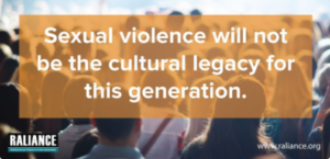 a crowd of people with the words on an orange background that says "sexual violence will not be the cultural legacy of this generation"