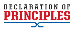 The words "Declaration of Principles" with two blue hockey sticks underlining the word "principles"