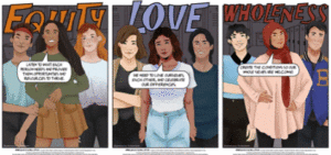 Gif of We Choose All of Us middle/junior high school poster campaign. Wholeness, thriving, healing, equity, love, wholeness, nurture, unity, equity